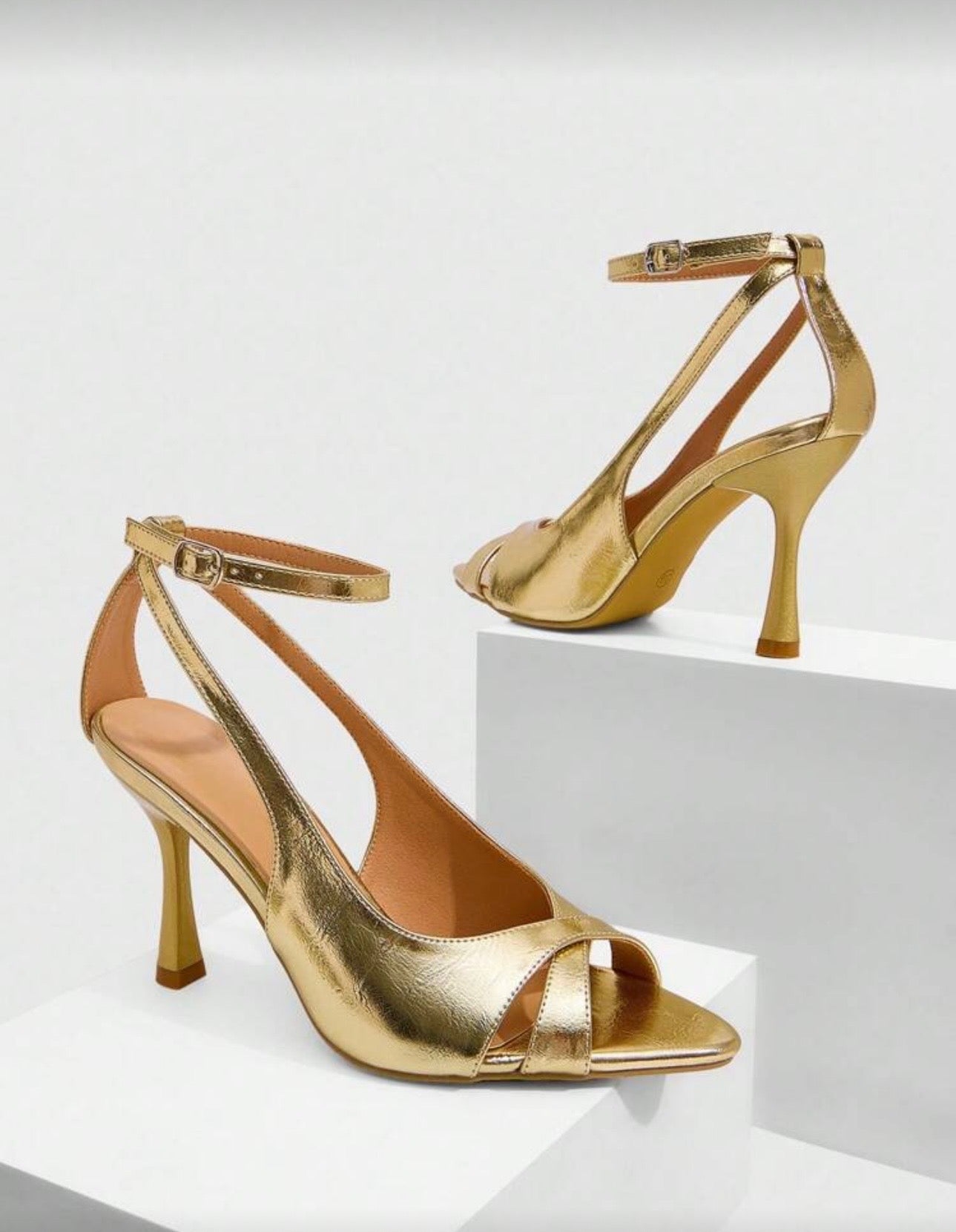 Darcy Gold Open Toe Heels