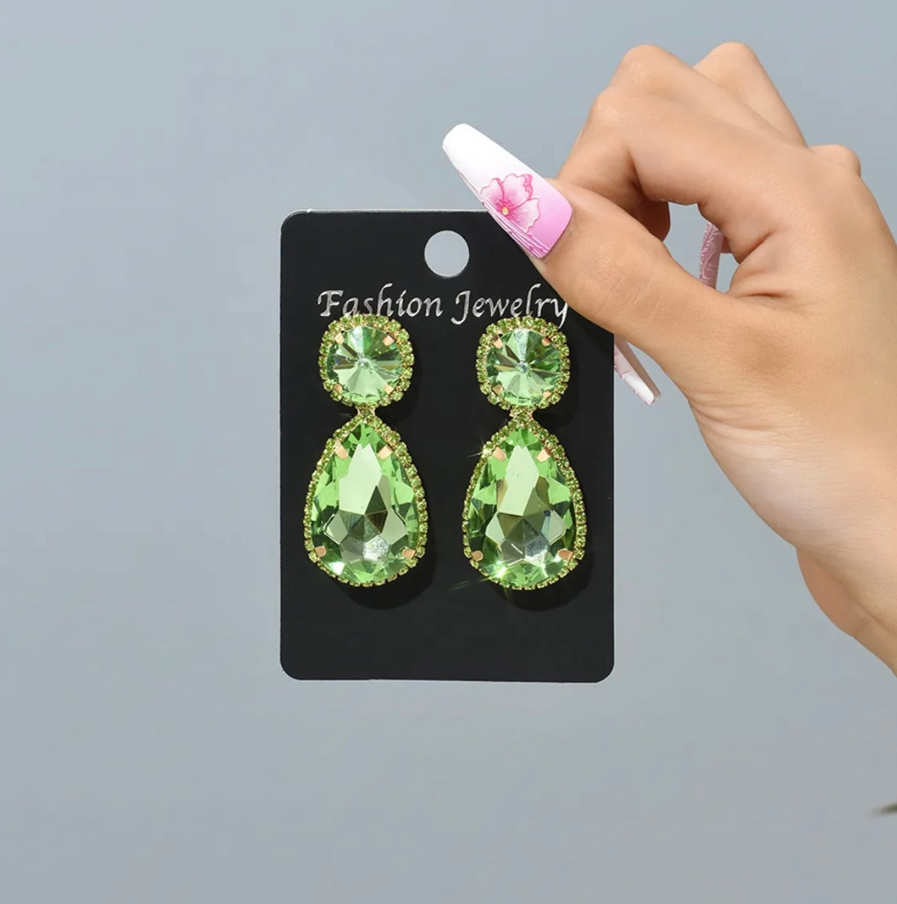Mint Rhinestone Teardrop Earrings