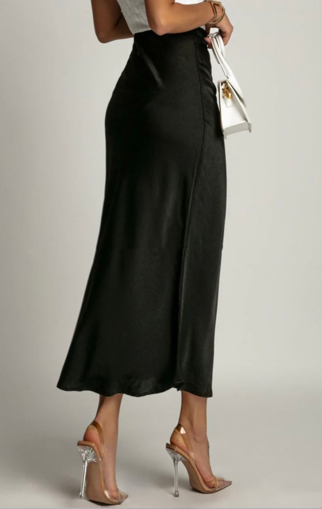 Lucia Satin Midi Skirt Black