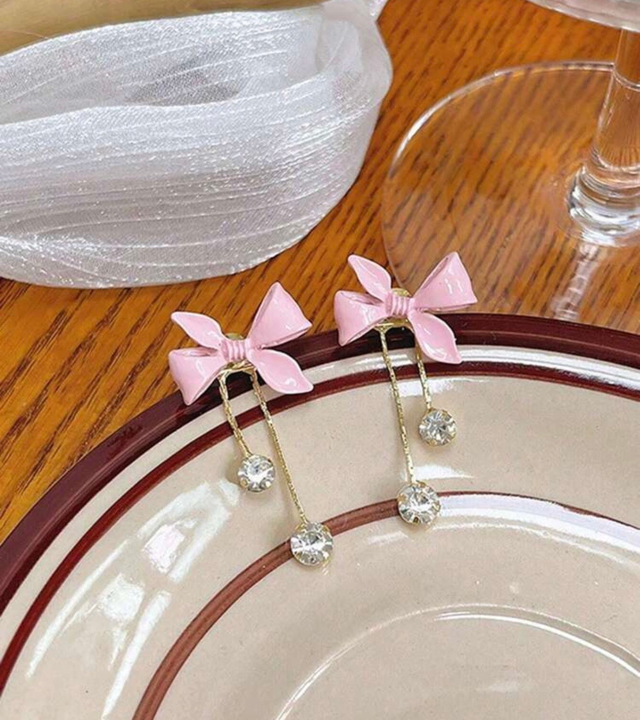 Pink Bow Drop Earrings
