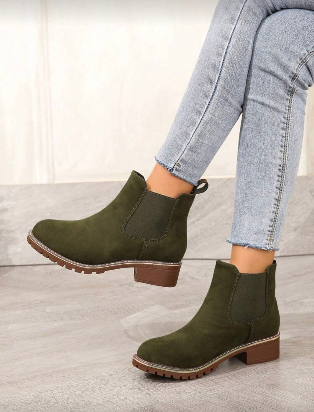 Khaki Suede Ankle Boots