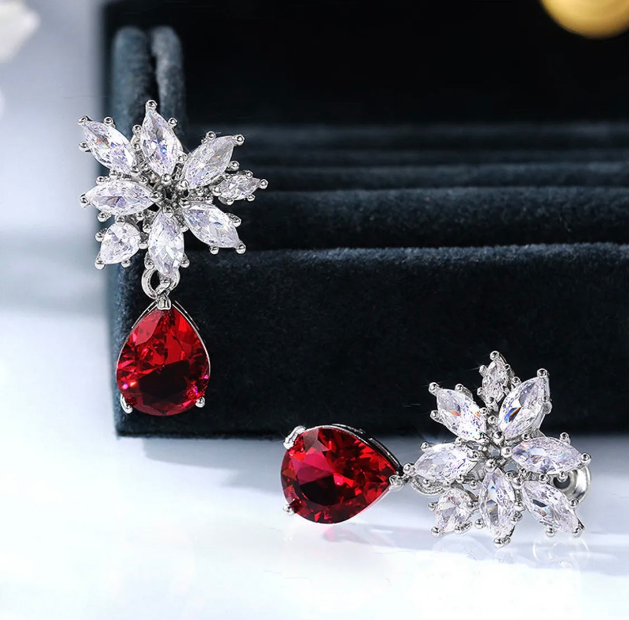 Crystal & Red floral Occasion Earrings