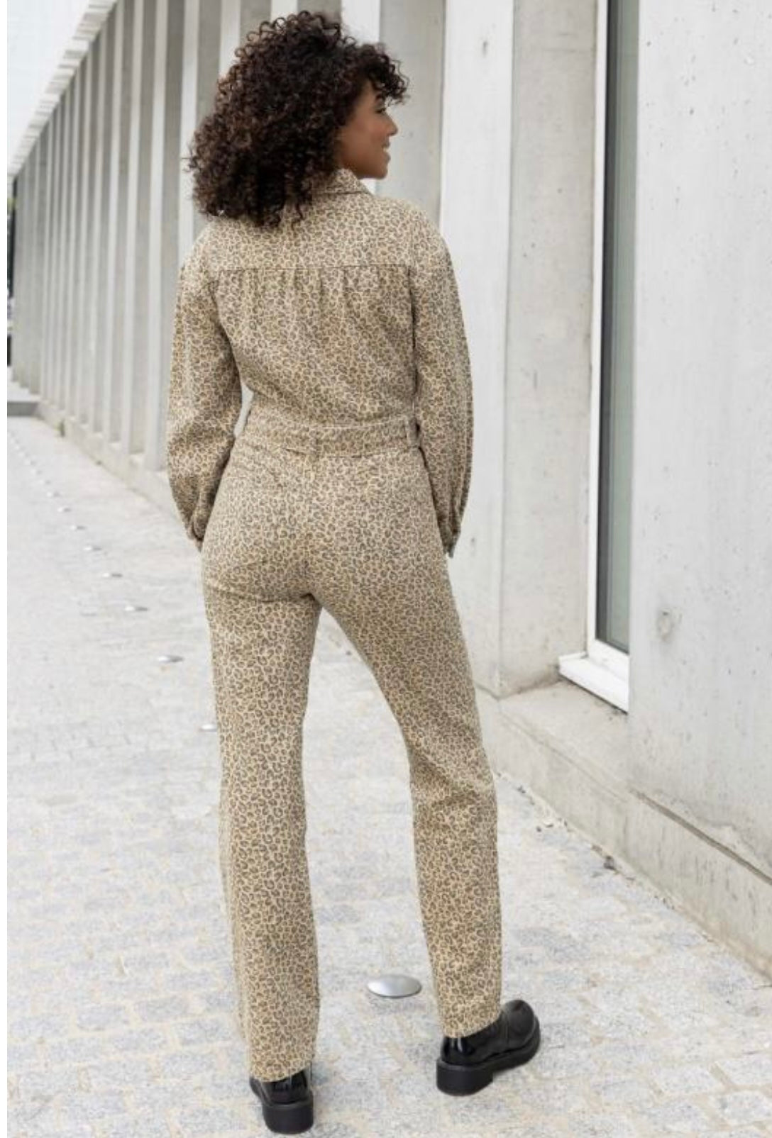 Tess Leopard Print Denim Jumpsuit