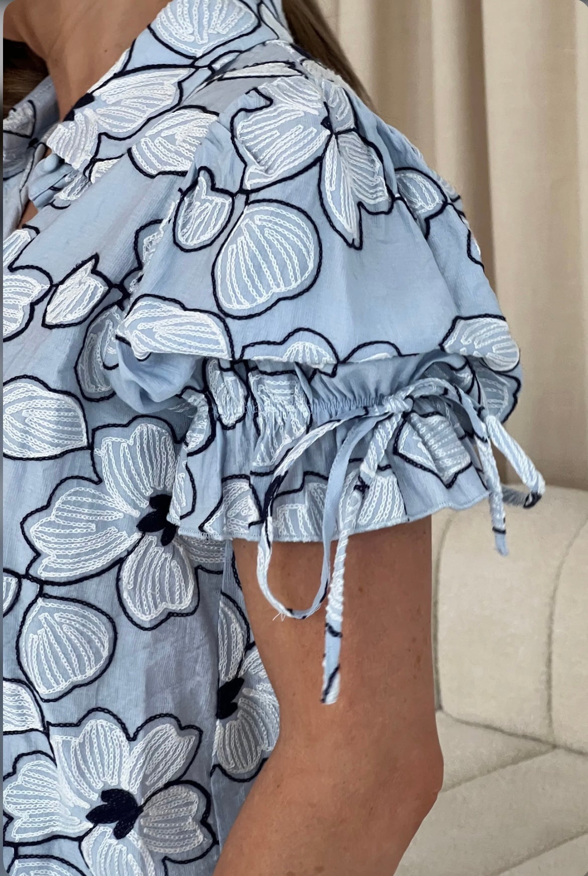 Noa Short Sleeve Embroidered Shirt Blue