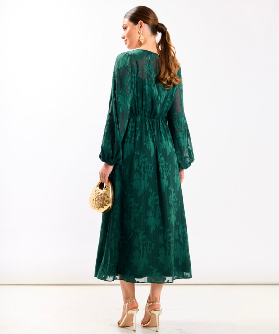 Emerald Green Jacquard Midi Dress