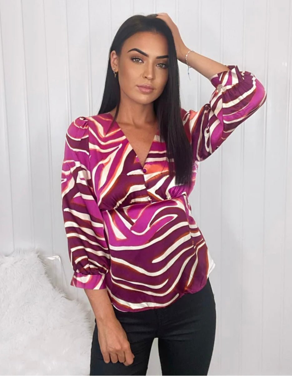 Berry Colour Block Satin Top