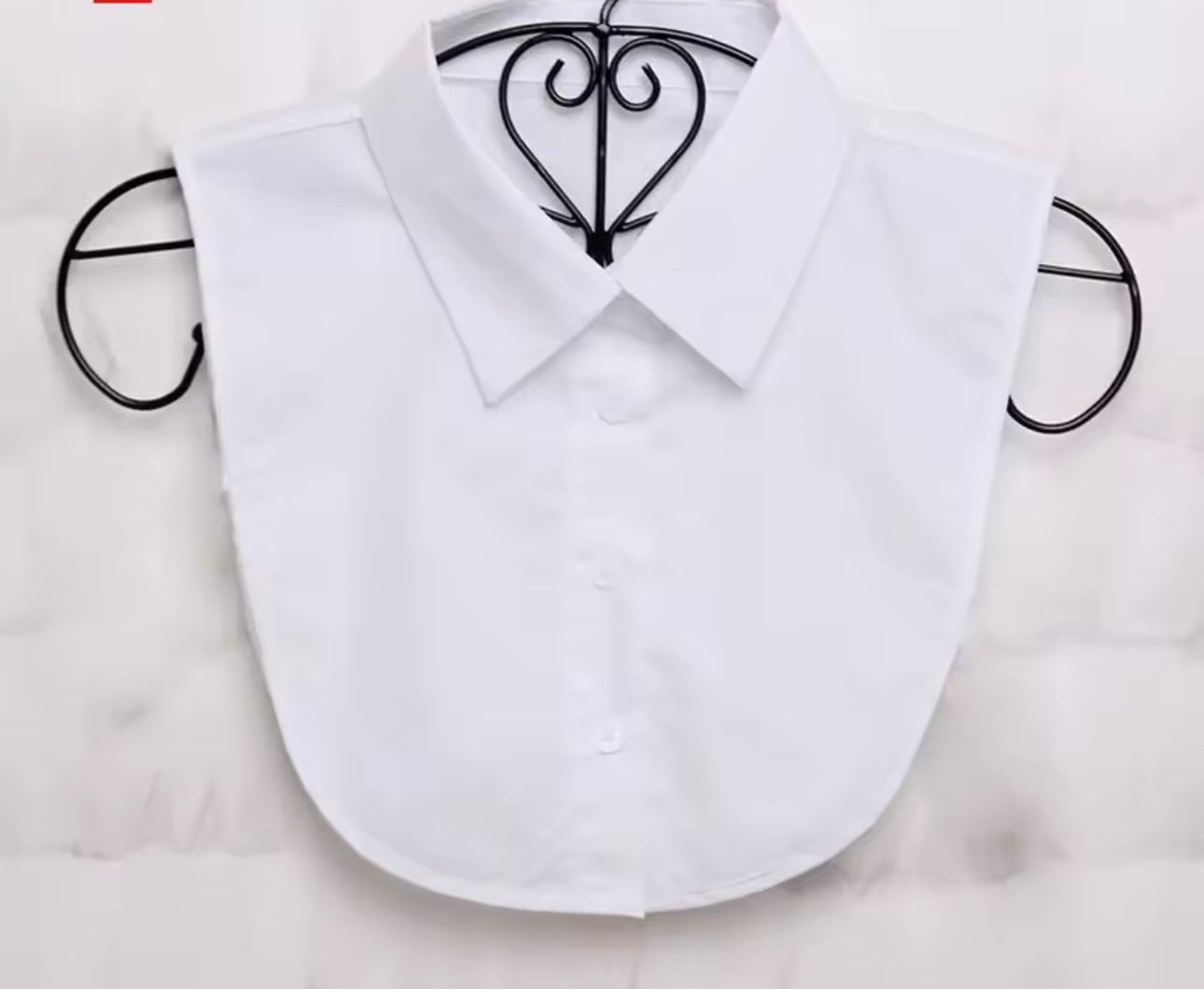 #28 White Plain V Neck False Collar