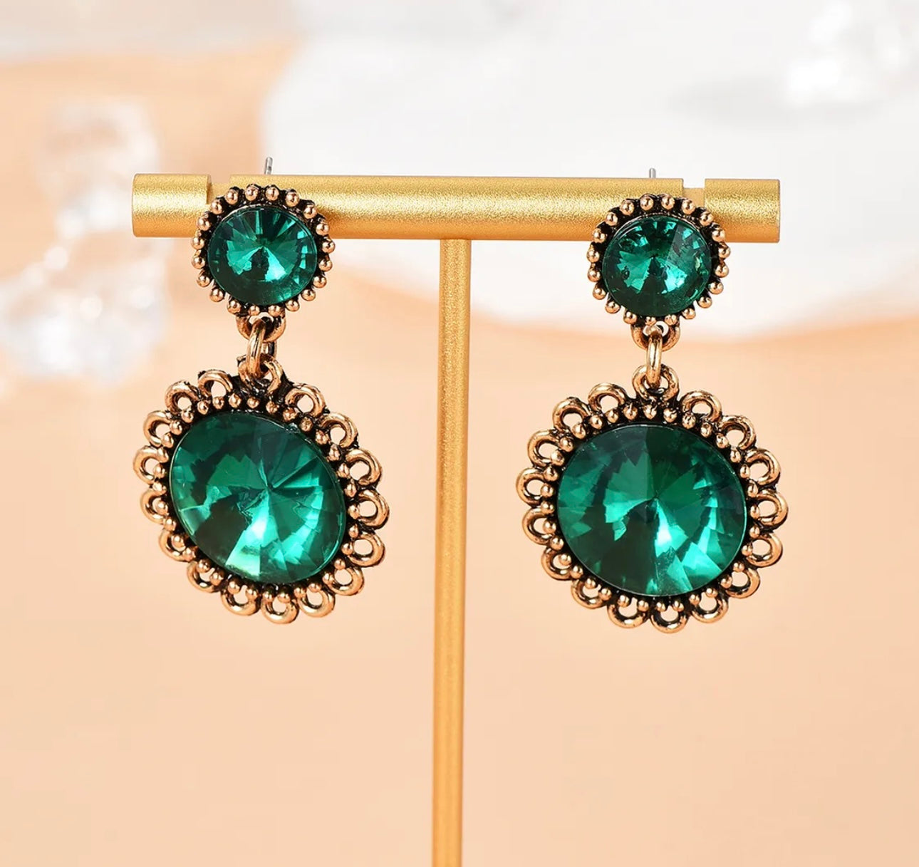 Emerald & Gold Dandelion Earrings