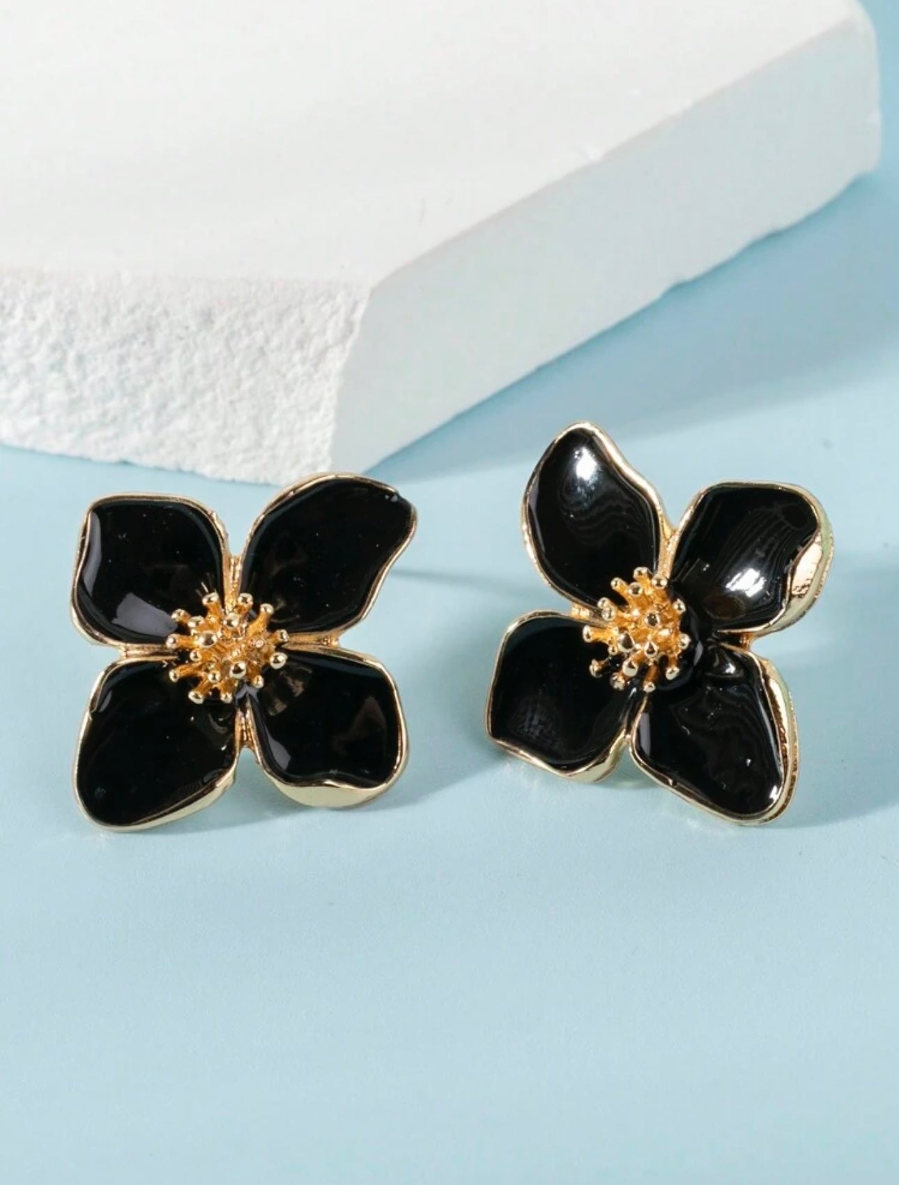 Black Patent Floral Earrings