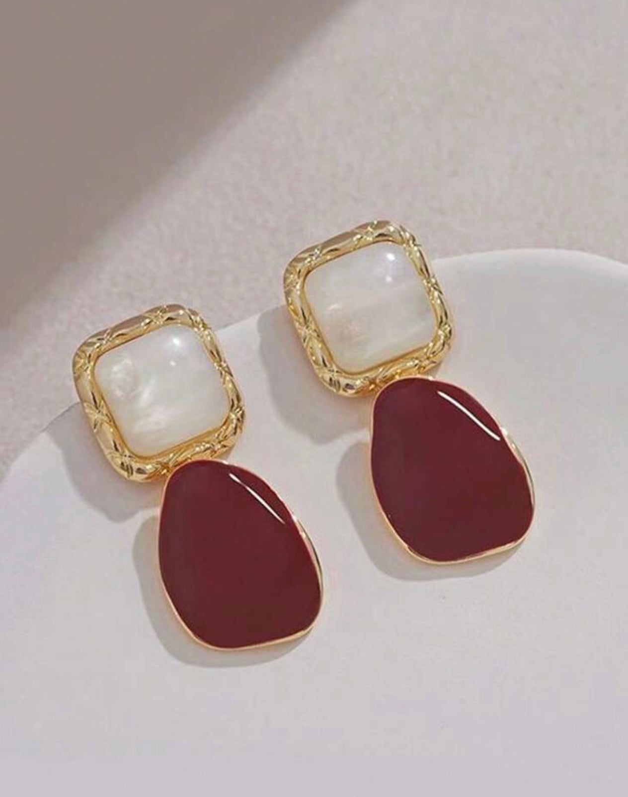Burgundy& Gold Patent Earrings