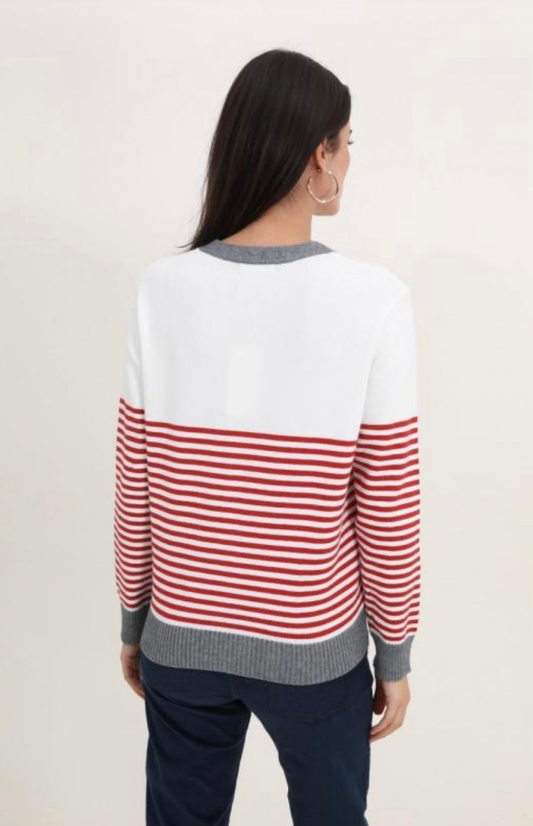 Red & Grey Striped Cardigan