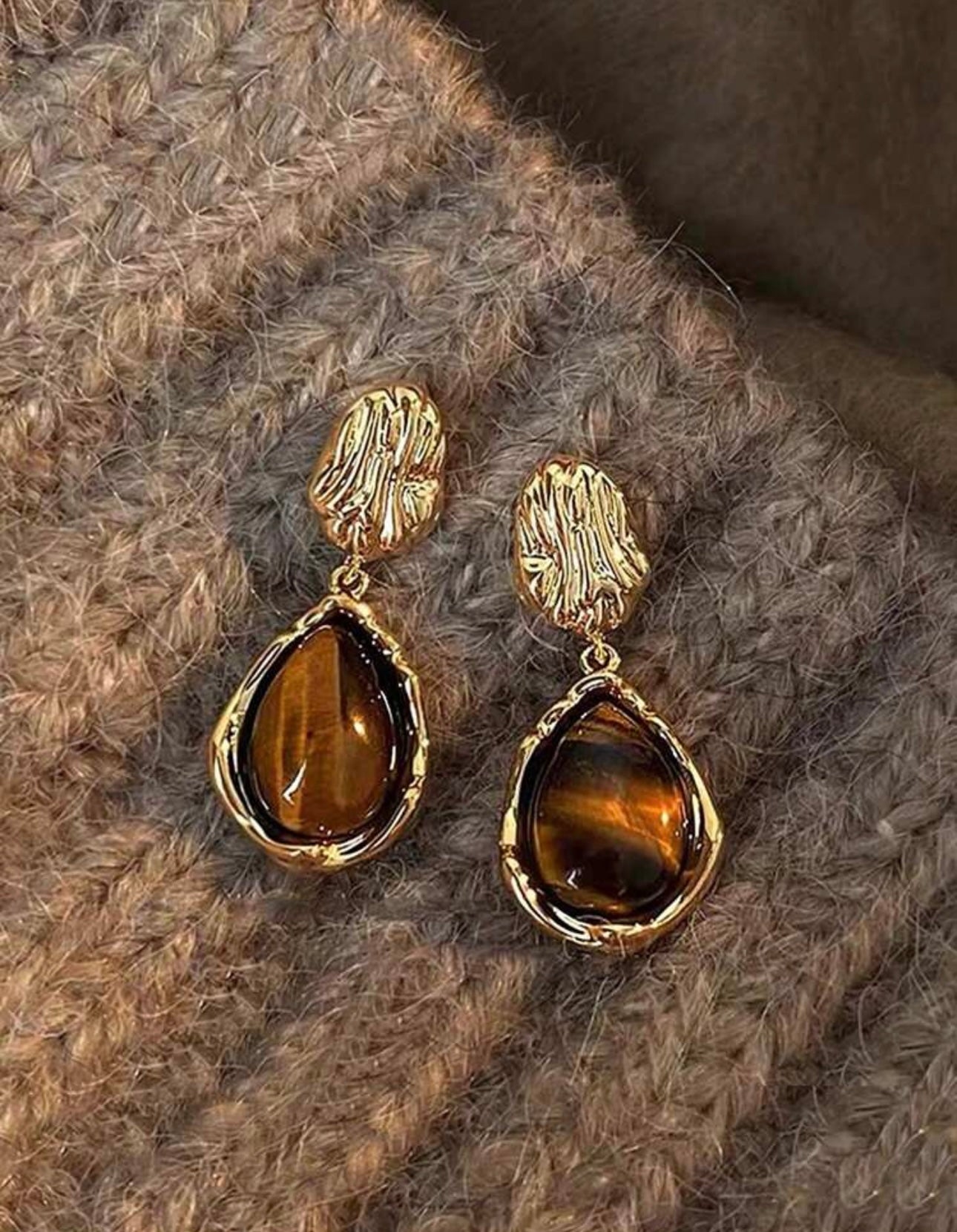 Gold & Brown Teardrop Earrings