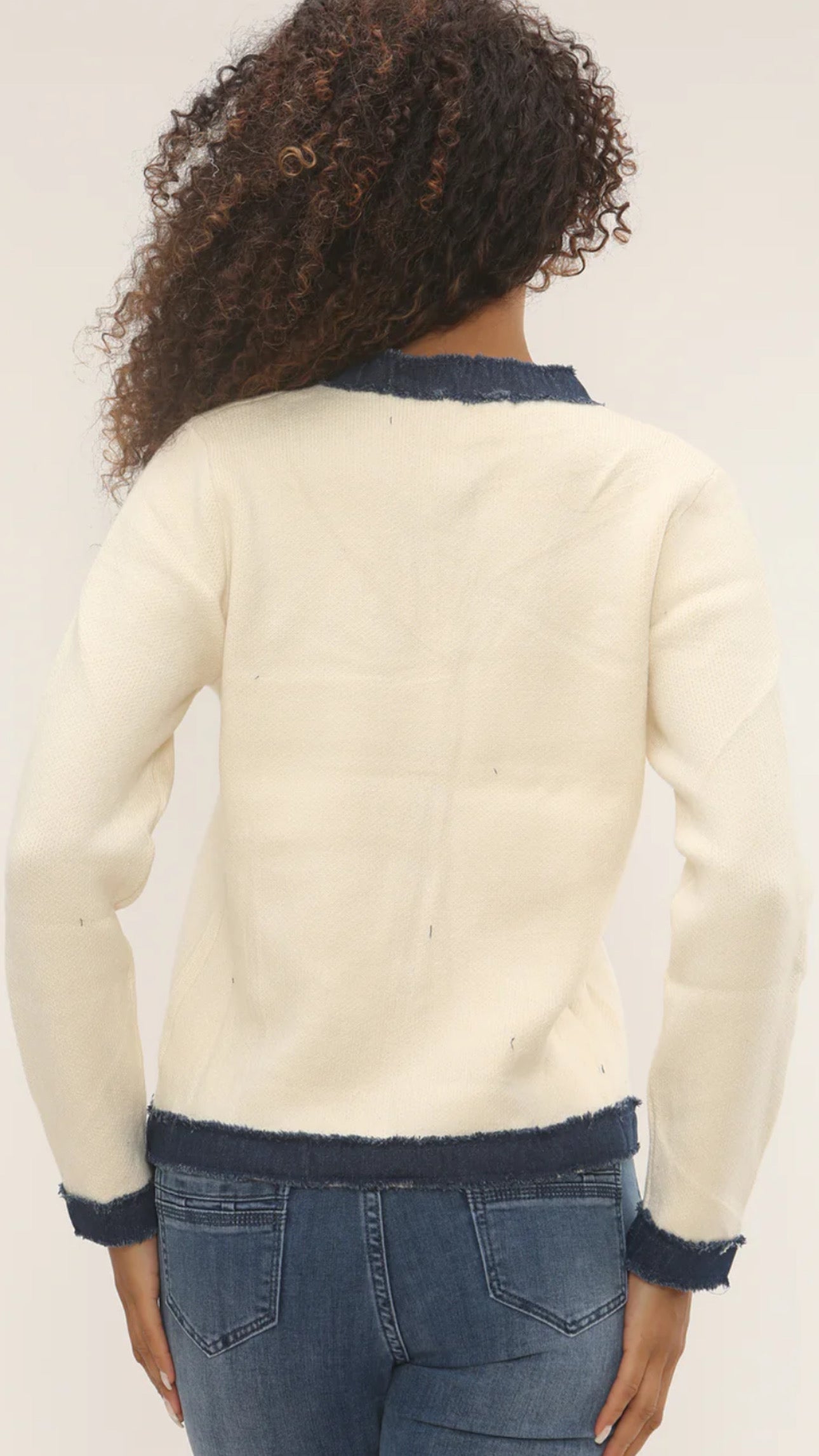 Cream & Denim Trim Cardigan/Jacket