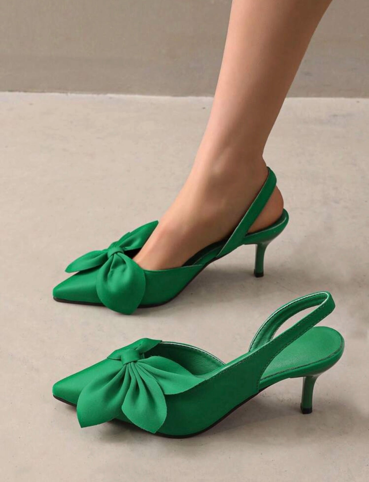 Victoria Emerald Green Bow Detail Slingback Heels