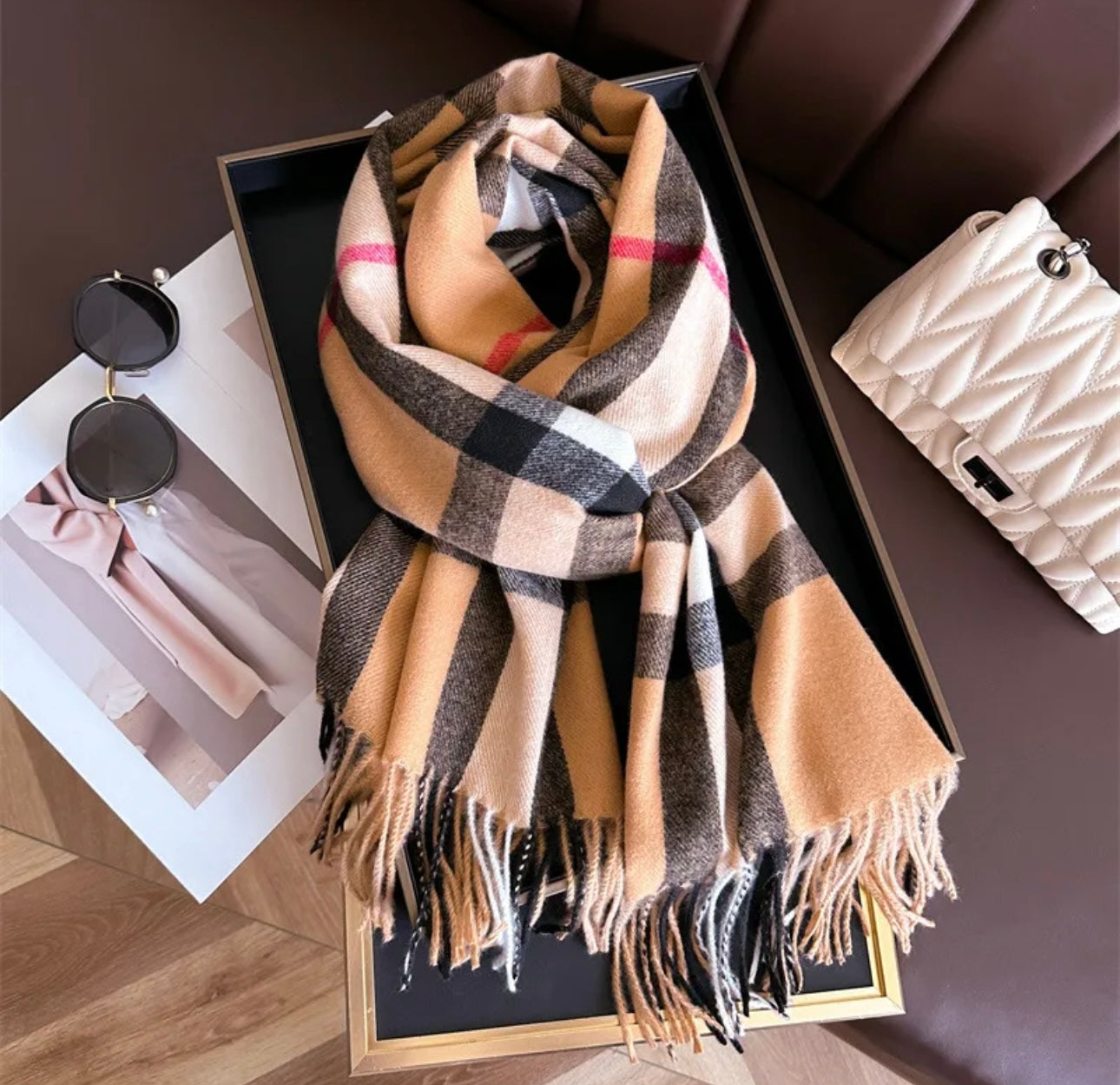 Beige Tartan Scarf
