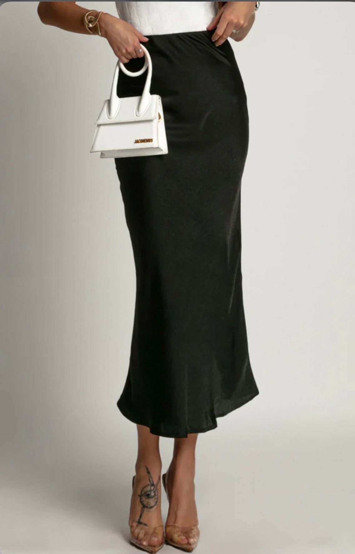 Lucia Satin Midi Skirt Black