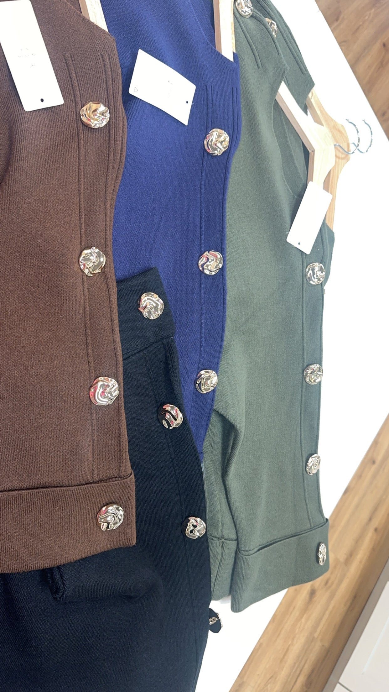 Khaki Thick Knit Jumper With Gold Statement Buttons