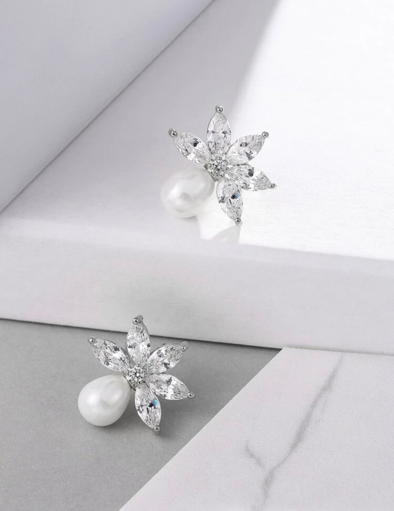 Pearl & Silver Diamanté Earrings