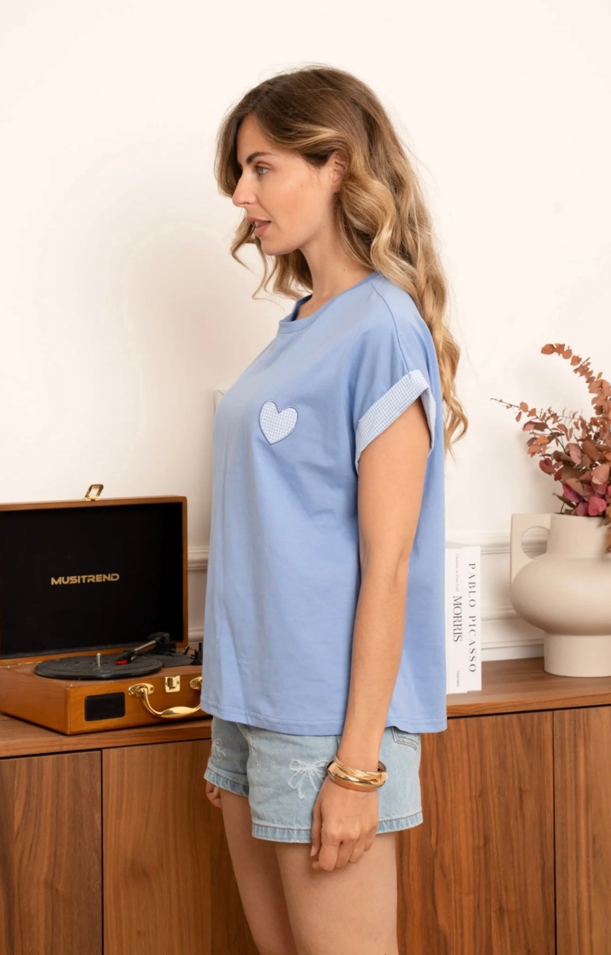 Blue Heart Print T-Shirt