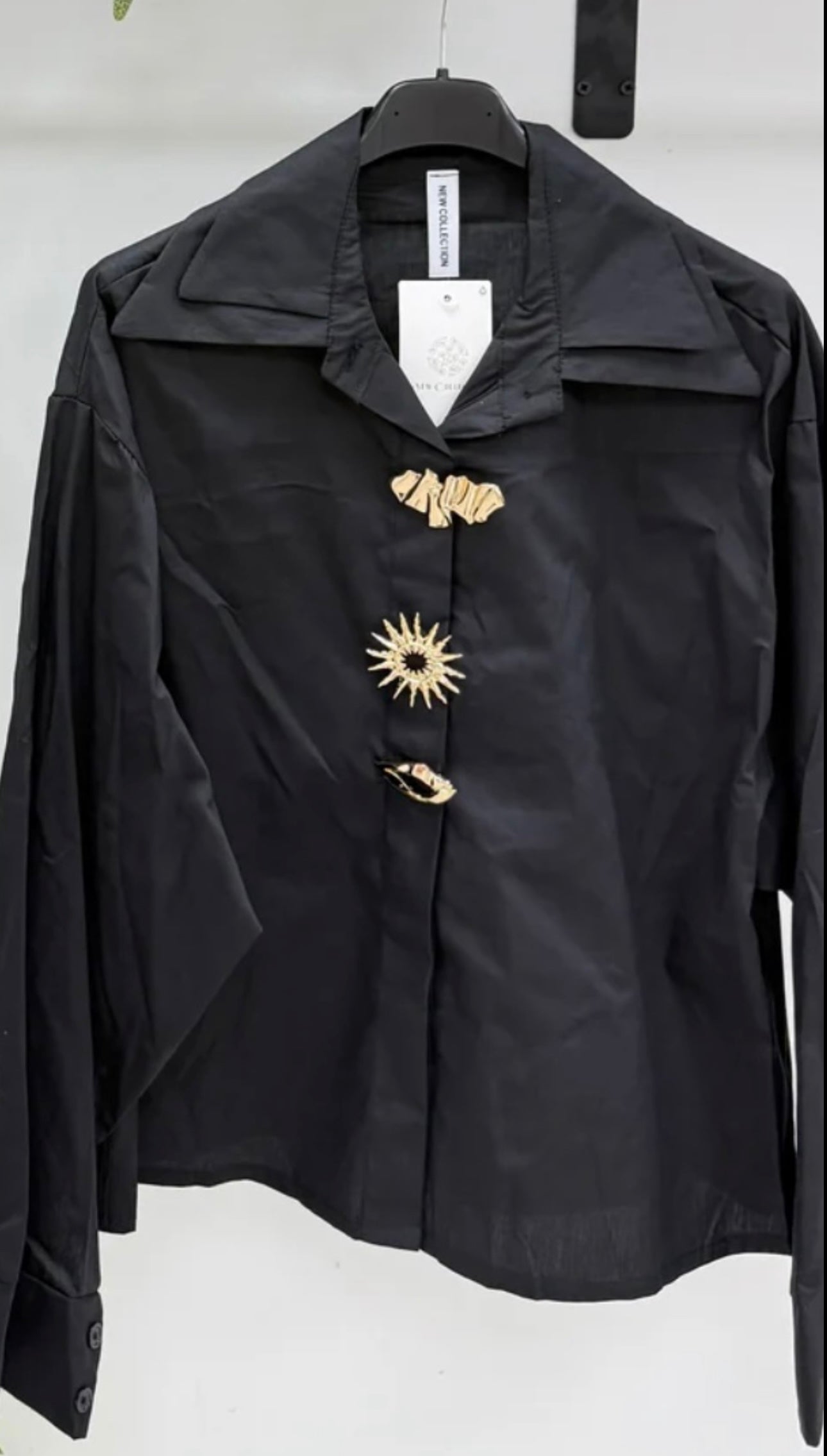 Black Gold Brooch Embellished Shirt