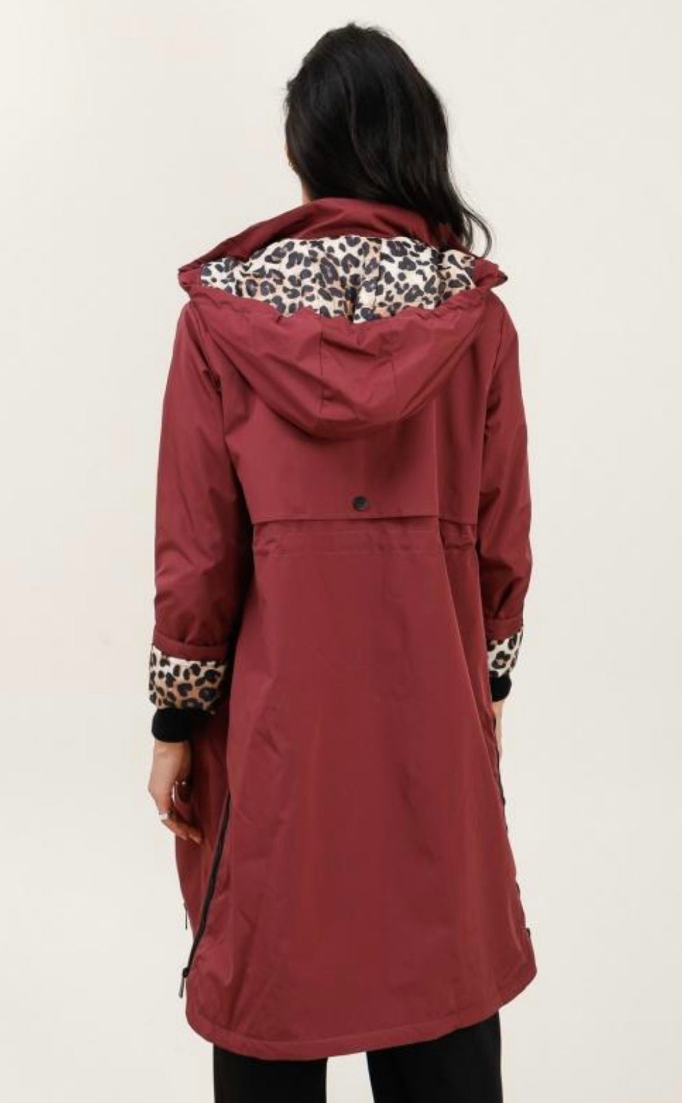 Burgundy Leopard Print Waterproof Coat
