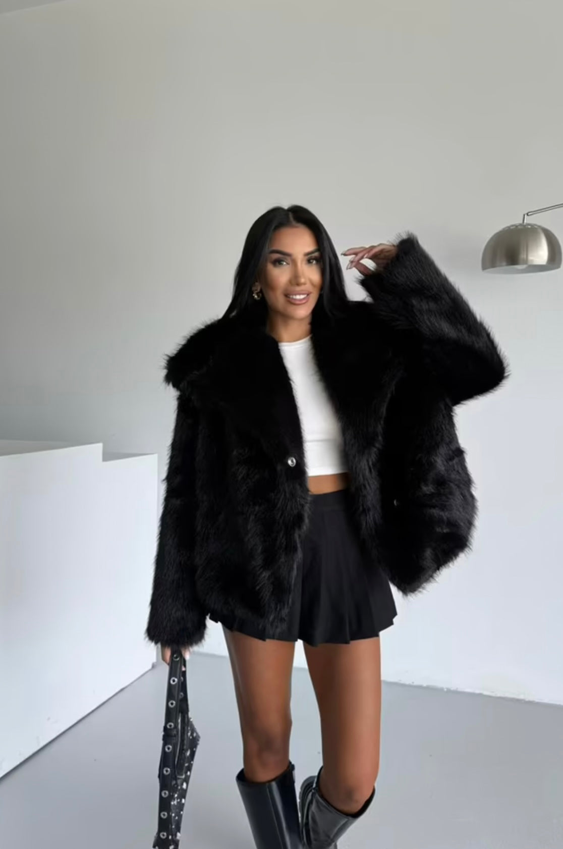 Black Faux Fur Coat