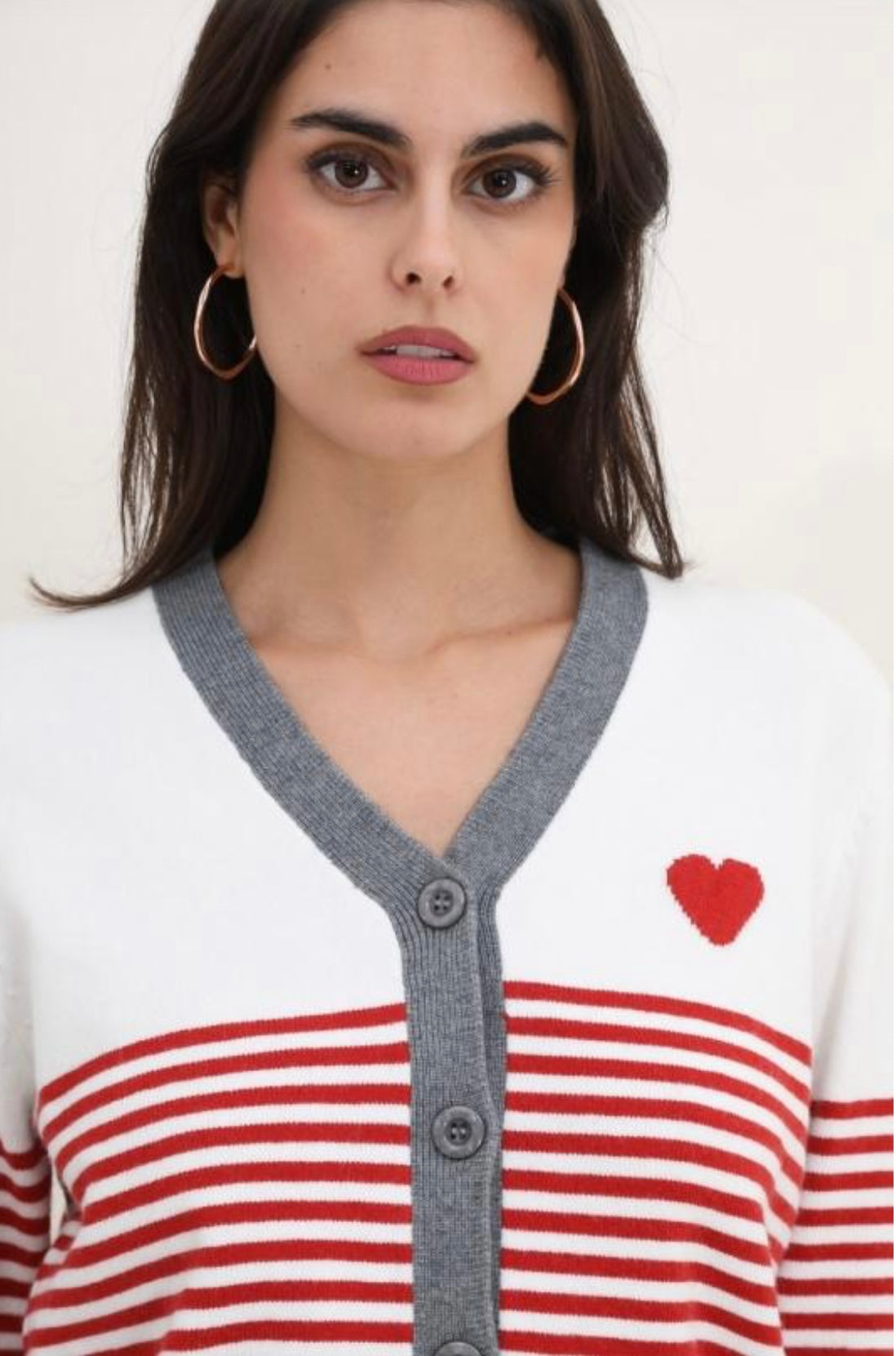 Red & Grey Striped Cardigan