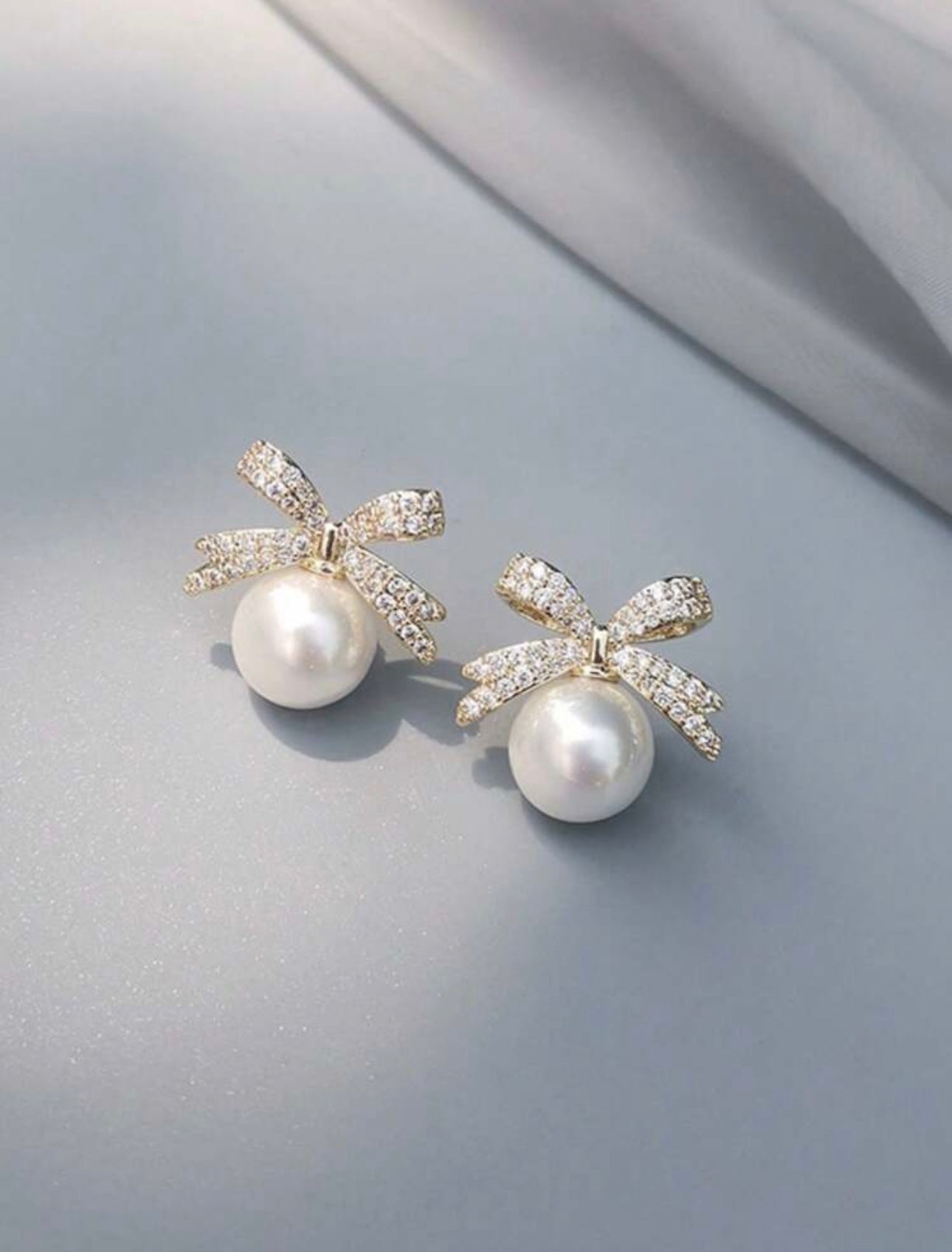 Pearl Bow Drop Earrings