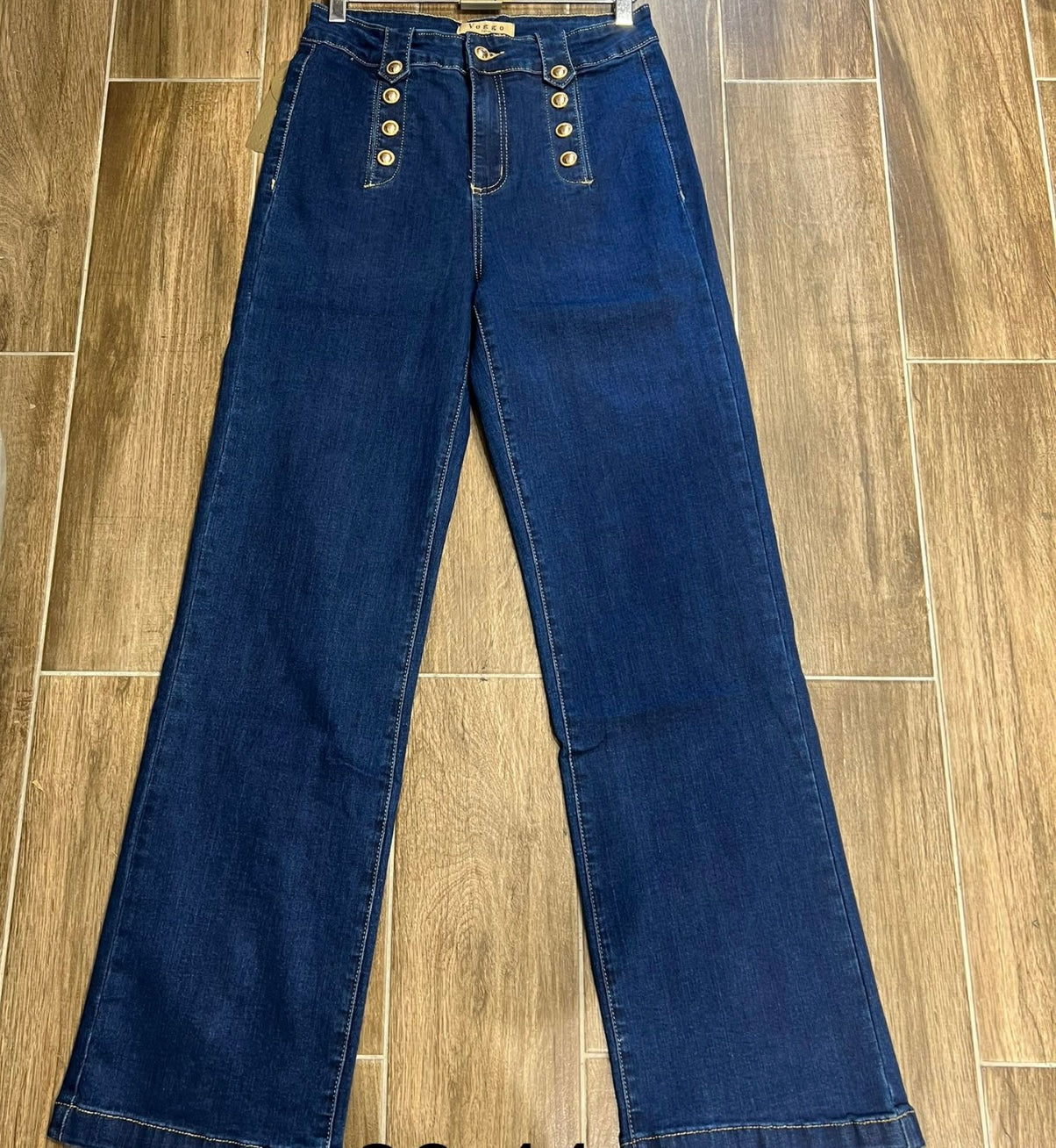 Dark Denim Wide Leg Gold Button Detail Jeans