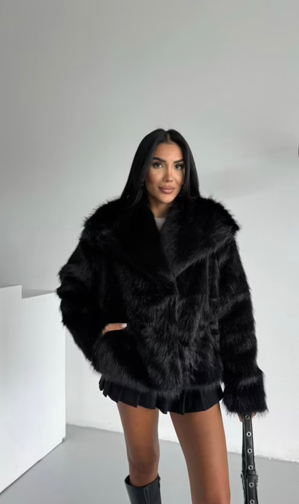 Black Faux Fur Coat