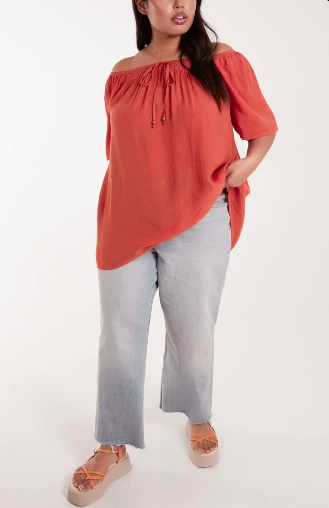 Curve Burnt Orange Bardot Top (size 18,20,22,24)