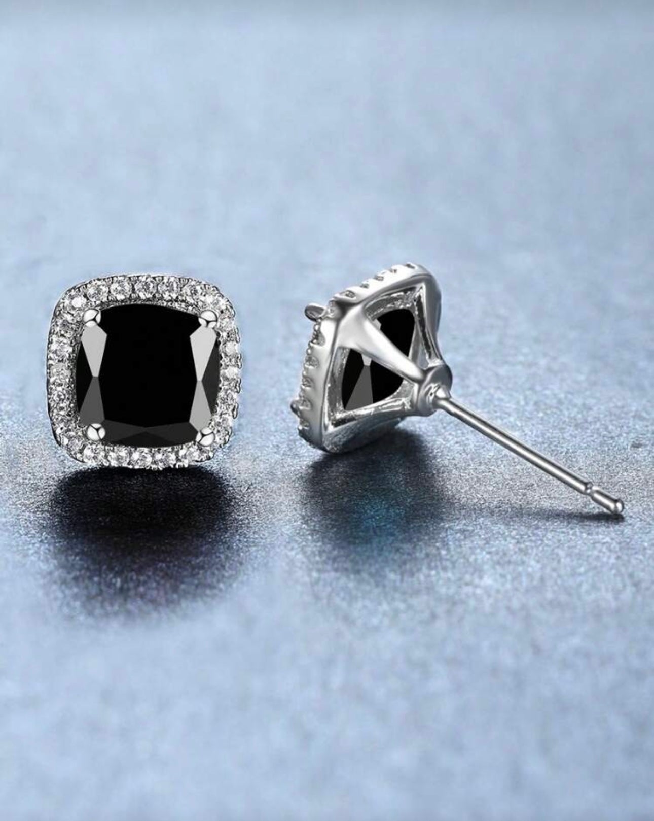 Silver & Black Diamanté Square Earrings