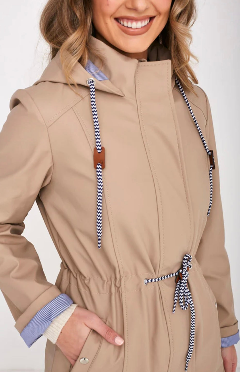 Striped longline Raincoat In Stone