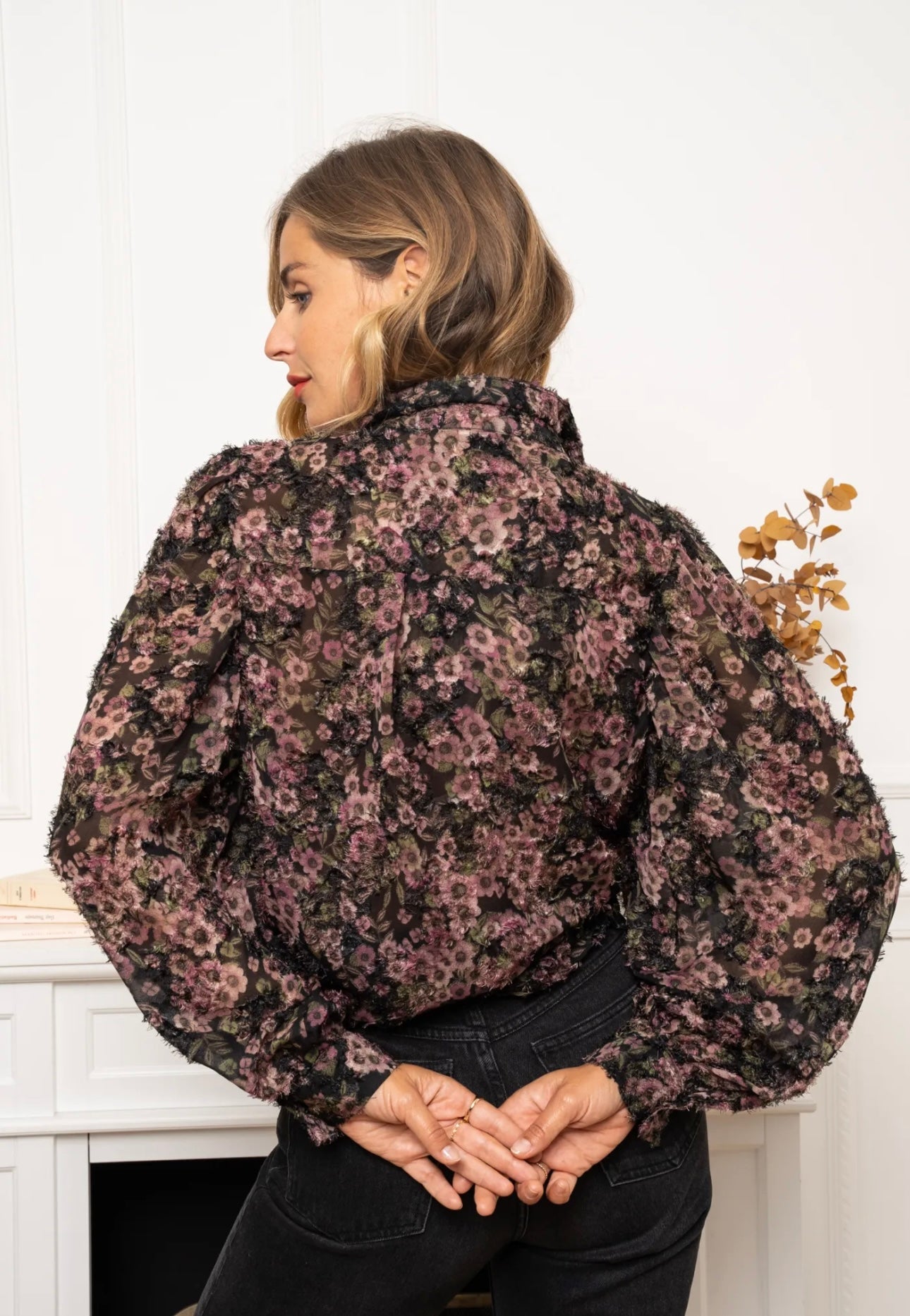 Black Plum Floral Sheer Blouse