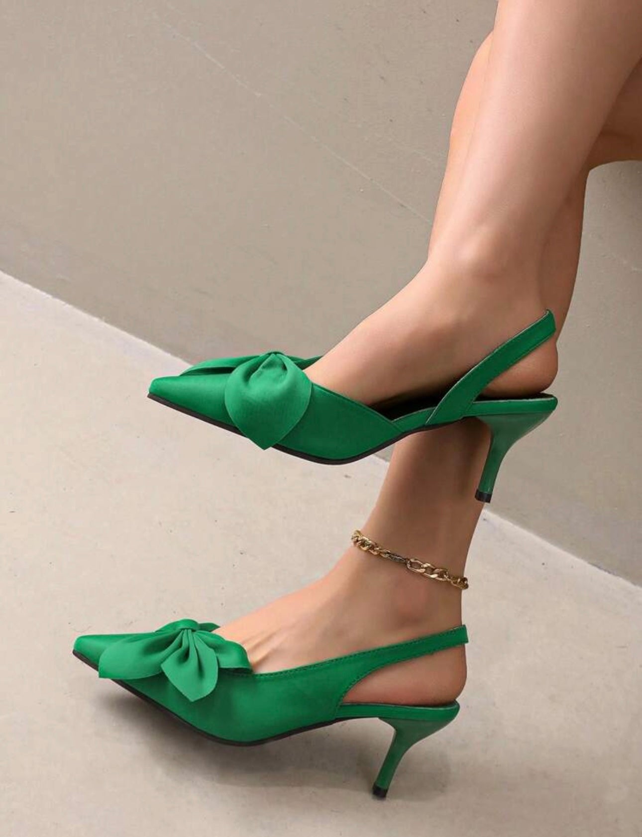 Victoria Emerald Green Bow Detail Slingback Heels