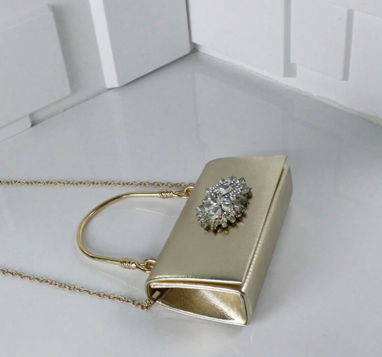 Gold Metallic Handbag With Diamanté Detail