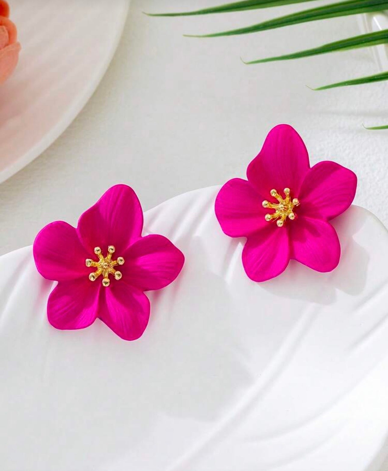 Fushia Pink Flower Earrings