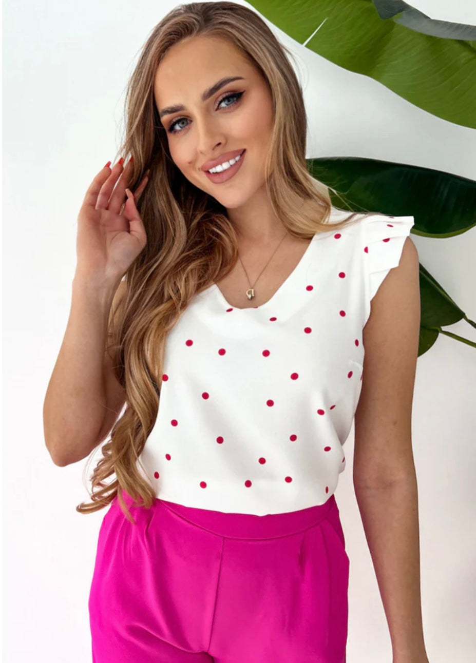 Raya Frill Detail Red Polka Dot Top