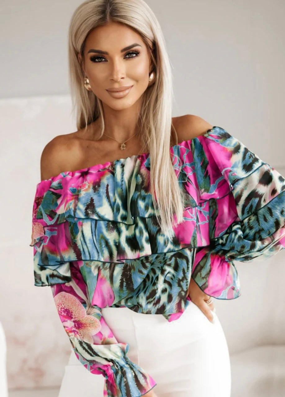 Kim Animal Print Bardot Top