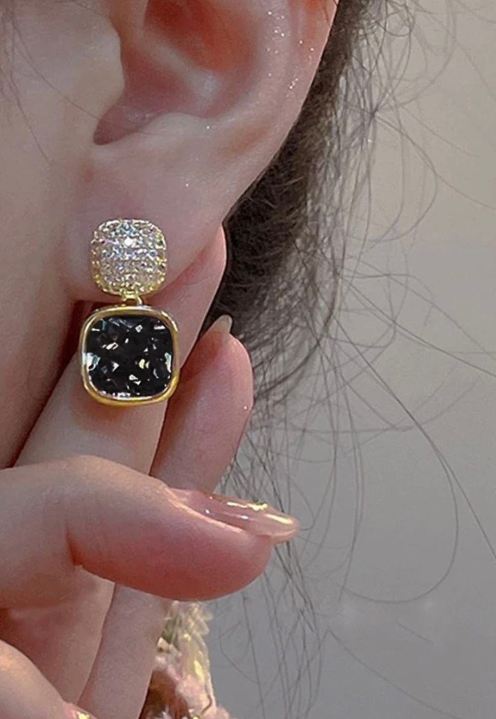 Black Diamanté Square Earrings