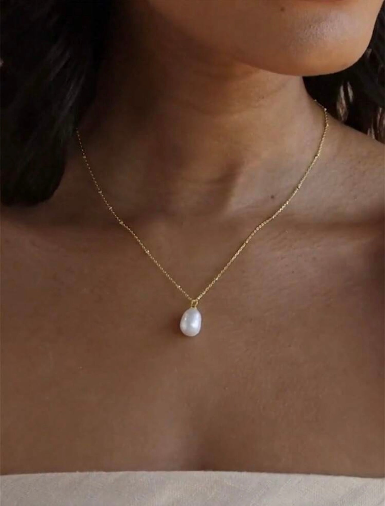 Fine Gold Pearl Drop Necklace