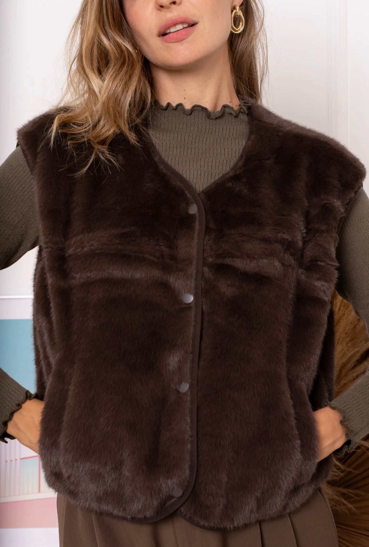 Brown Faux Fur Gilet Waistcoat