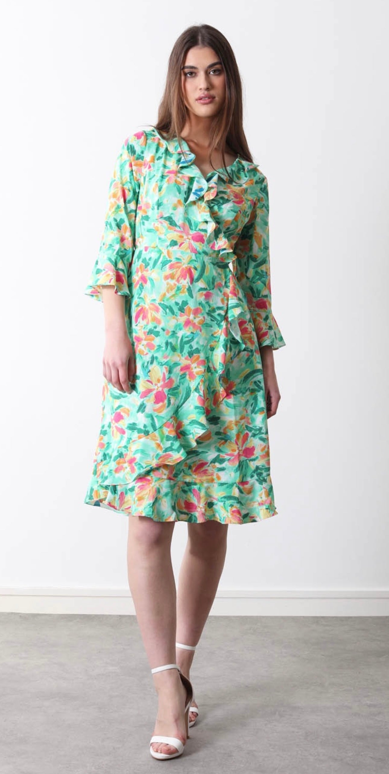 Green & Fushia Floral Midi Dress (size 10 & 12)