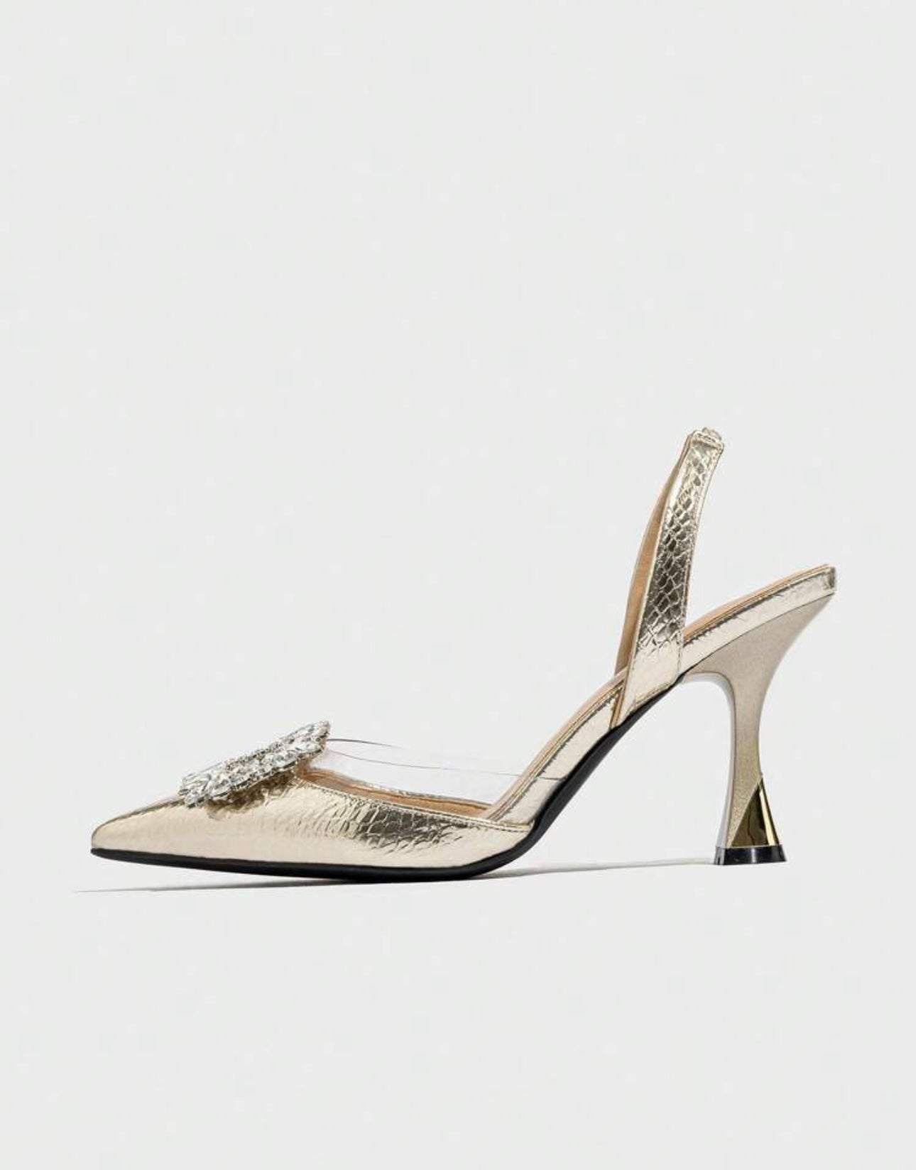 Gold Metallic Slingback Heels With Diamanté Detail