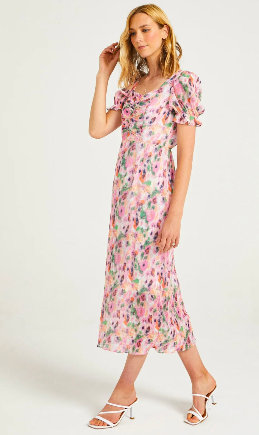 Olivia Pink Plisse Midi Dress In Abstract Print (size 8 & 10)
