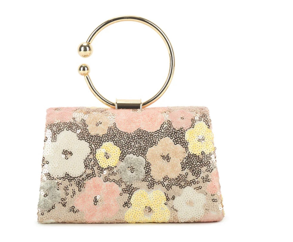 Rose Gold Floral Sequin Handbag