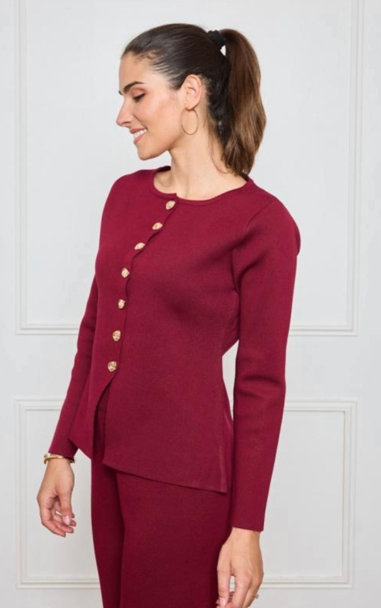Burgundy Peplum Cardigan Top