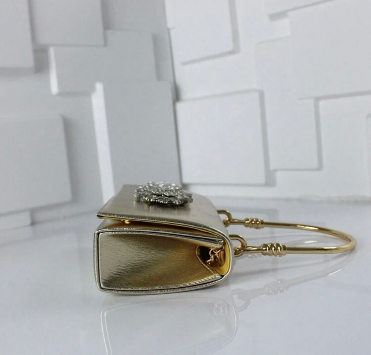 Gold Metallic Handbag With Diamanté Detail
