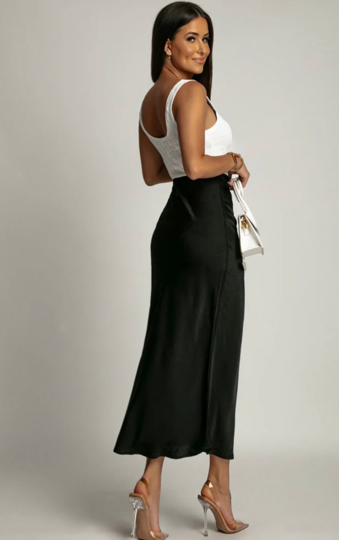 Lucia Satin Midi Skirt Black