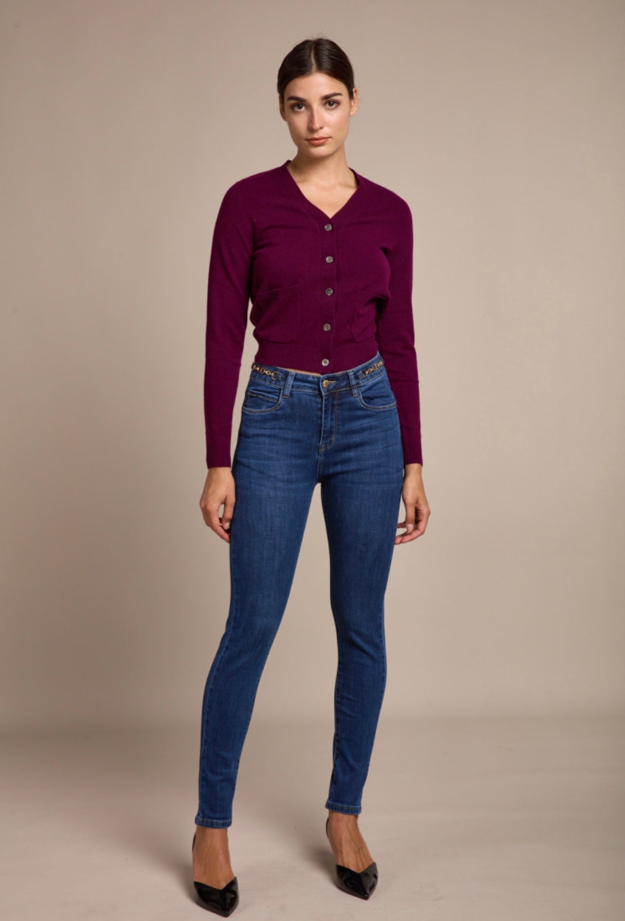 Tia Toxik Gold Buckle Detail Push Up Mid Wash Jeans